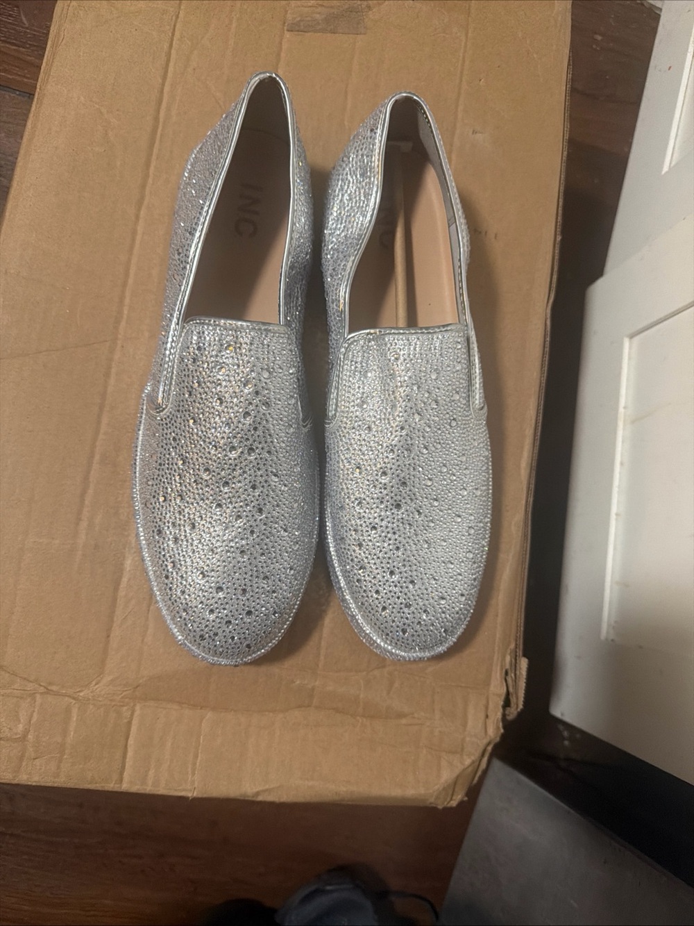 INC International Concepts Sammee Silver Slip On Rhinestone Sneakers Shoes Sz 12